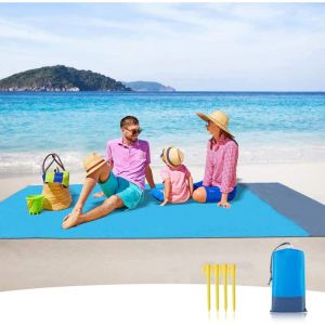 Couverture de Plage Anti Sable Tapis de Plage Imperm&eacute;able 210 x 200 cm 4 Coins de Fixation Tapis Natte de Plage pour Plage Voyage Camping Randonn&eacute;e