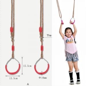 Trap&egrave;ze Balan&ccedil;oire en Bois avec Gymnastique Anneaux en Platique, Trap&egrave;ze pour Portique pour Enfants Jeux Jardin Ext&eacute;rieur Int&eacute;rieur