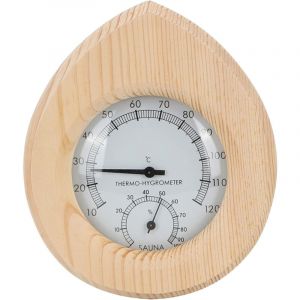 Thermo-hygrom&egrave;tre de sauna, thermom&egrave;tre hygrom&egrave;tre 2 en 1 en bois en forme de goutte avec grand nombre, accessoire pour hammam et sauna
