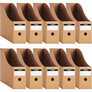 Porte Revues A4 en Papier Kraft, 10 Pi&egrave;ce 9 CM Solide Porte-Revues Bo&icirc;te de Rangement de Documents de Papeterie pour Magazines Avec &Eacute;tiquettes Brun