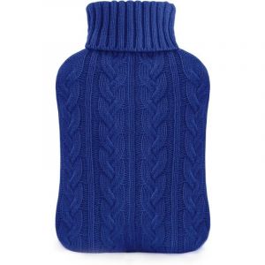 Bouillotte avec housse - Housse en tricot doux premium - Grande bouillotte 2L, bleu marine