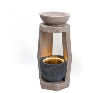 Fontaine de jardin 81 cm avec &eacute;clairage LED, cascade &agrave; rideau d'eau effet pierre, pompe &agrave; eau, pour jardin, terrasse ou int&eacute;rieur, beige