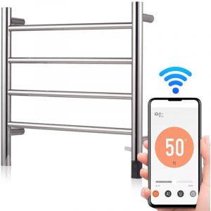 Porte-serviettes &eacute;lectrique WiFi, fixation murale 50W 24V 4 porte-serviettes chauffants pour la salle de bain, &eacute;tanche IPX4 AI Tuya App Thermostat