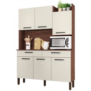 Buffet de Cuisine 6 Portes 2 Tiroirs Noyer Blanc 10 Niches L 132 H 186 P 38.8 cm