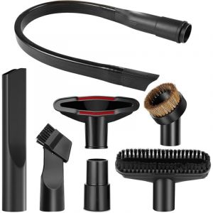 7 Pièces Accessoires pour Aspirateur, Embout Aspirateur Universel avec 58cm Suceur Plat Flexible, Suceur Aspirateur Universel avec Brosse pour Tous