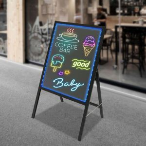 Panneau Publicitaire LED, Tableau d'Affichage Sur Pied avec 8 Marqueurs Fluorescents et T&eacute;l&eacute;commande, 11 Modes Clignotants, L&eacute;ger et Pliable, Pour