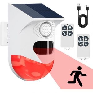 Detecteur de Mouvement Solaire, D&eacute;tecteur de Mouvement Exterieur, Detecteur de Presence Infrarouge sans Fil, Son 120dB et &Eacute;tanche Ip67, Alarme Maison