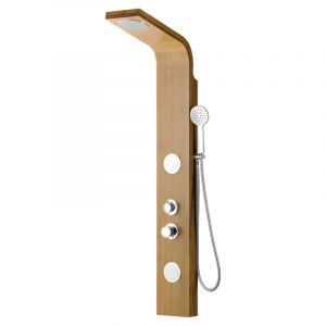 Vente-unique - Colonne de douche hydromassante, pluie tropicale et panneau en bambou - 20140 cm - tissia
