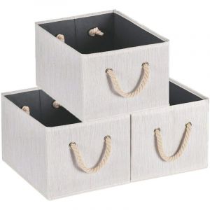 Casier Rangement, Cube de Rangement Tissu, Boite de Rangement Tissu, Tiroir Rangement, Panieres Rangement, avec Poign&eacute;e en Corde de Coton, Lot de 3,