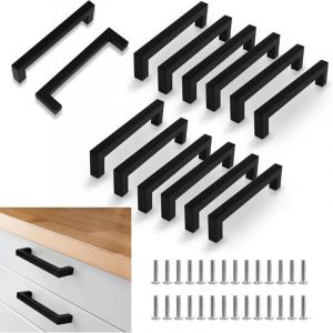Lot de 14 Poignée de Meuble Cuisine, Poignee Porte Cuisine Noir Entraxe 128mm Aciers Inoxydable Poignée Placard, Poignee Meuble Cuisine, Poignée