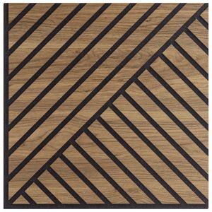 Ensemble de cinq panneaux muraux d&eacute;coratifs, insonorisants, &agrave; double latte oblique en bois, noyer asiatique, 55 x 55 mm, &eacute;paisseur 1,1 cm - Hoogapanel