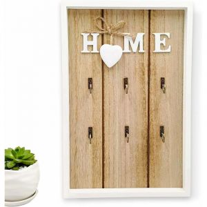 Jusch - Armoire à clés, Boîte à clés Murale en Bois, avec 6 Crochets à Suspendre pour clés, Boîte de Clés en Bois Armoire à clés, Accessoire Parfait