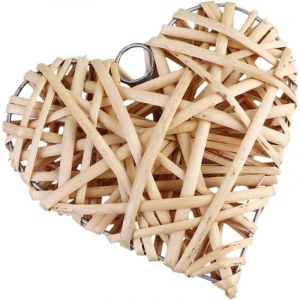 C&oelig;ur suspendu tress&eacute; en rotin beige, ornement &eacute;l&eacute;gant pour f&ecirc;te ou d&eacute;coration maison
