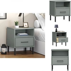 Table de chevet avec pieds en m&eacute;tal Gris Bois pin massif oslo - Table De Chevet - Table Nuit - Meubles Industriels - Mobilier Chambre - Bois Massif