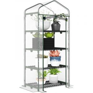 Serre de jardin avec &eacute;tag&egrave;res 4 niveaux, serre de balcon, b&acirc;che renforc&eacute;e PVC, ch&acirc;ssis en acier, porte zipp&eacute;e, pour l&eacute;gumes plante fleurs, int&eacute;rieur