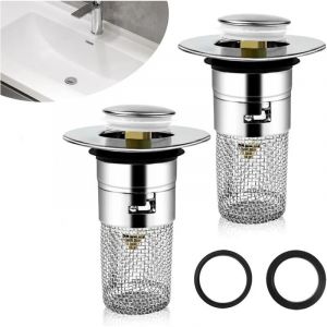 SNQ - 2pcs Bonde de lavabo, Bonde Lavabo avec Filtre Amovible 33-40mm, Bouchon Lavabo Salle de Bain Universel Pop Up, Filtre De Drainage De Sol en