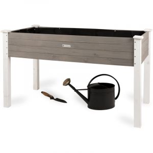 Grand carr&eacute; Potager en Bois, lit de Jardin sur&eacute;lev&eacute;, Jardini&egrave;re en Bois rectangulaire pour Jardin Balcon ext&eacute;rieur, 125 x 64 x 75 cm, Blanc Gris