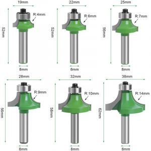 Lot de 6 Fraise Défonceuse à Bois 8 mm, Fraise Quart de Rond Tige 8 mm, Rainure Arrondie pour Travail Bois (6)