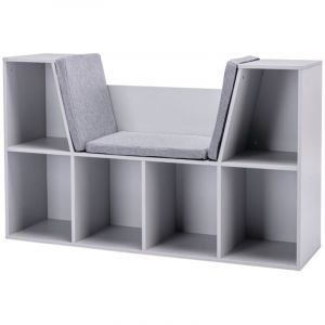 Biblioth&egrave;que, &eacute;tag&egrave;re enfant avec pouf et 6 casiers - Banc coffre &agrave; jouets 3 coussins inclus - Dimensions 103x30x62cm - Rangement organis&eacute; pour