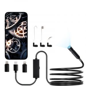 VEVOR Camera Endoscopique avec Cable Semi-rigide 3 m, Endoscope HD 1920p pour Android et iOS, avec 8 Lumieres LED Reglables, Zoom, Etanche IP67,