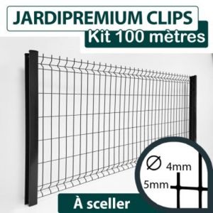 Cloture&jardin - Kit Grillage Rigide Gris Anthracite 100M - jardipremium clips - Fil 4/5mm - 1,23 m&egrave;tre