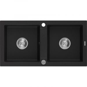 Mario évier en granit à 2 cuves 820 x 436 mm, Noir - 6504822000-77 - Mexen