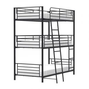 Lits superposes en metal - Noir - Sommiers inclus - 3x90x190 cm - TRIO