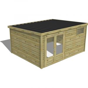 Abri Fran&ccedil;ais - abri de jardin bois trait&eacute; 27mm, Essentiel, 4,3x3,4m, 15m2