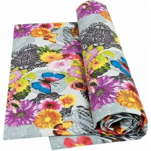 Emmevi Mv S.p.a. - Tissu d'ameublement Couvrir tout Housse de Canap&eacute; Fauteuil-lit Fleurs Papillons Gris - 170x280 cm