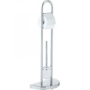 Serviteur WC 2en1 exclusif Cosenza , Brosse WC &agrave; t&ecirc;te rempla&ccedil;able et d&eacute;rouleur papier toilette, Id&eacute;al petit espace, DIM 33x84x18 cm, Chrome