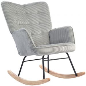 Fauteuil &agrave; bascule avec aspect polaire berb&egrave;re, accoudoir et patins en bois, Gris