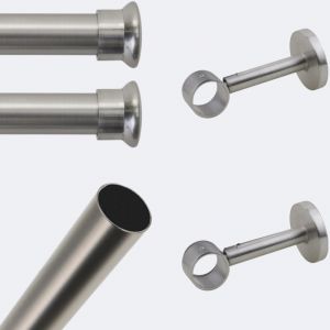 Boulet - Kit de tringle &agrave; rideaux Nickel Mat 150cm Diam.28mm Embout Chapeau - Fixation Mur
