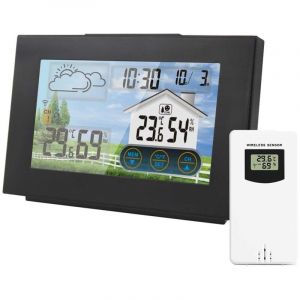 Station Météo sans Fil Réveil électronique Snooze Thermomètre Numérique Hygromètre Intérieur sans Fil Extérieur avec Alerte Grand écran Coloré