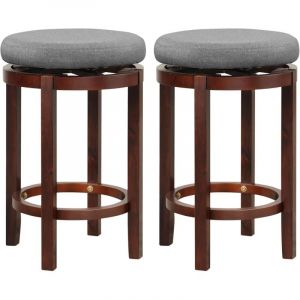 Tabouret de Bar Lot de 2 Rotatif à 360°, Tabouret Haut Rond en Bois avec Siège Rembourré & Repose-Pieds, Chaise de Bar Rétro Assise 66 cm, Charge