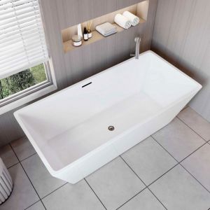 Baignoire îlot design rectangulaire L.170 x l.80 x H.58cm blanc classique - 360 l, aica baignoire en Acrylique avec Bonde et trop plein