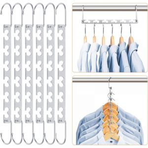 Lot de 6 Cintre Gain de Place, Cintres Metal Magiques INOX Antid&eacute;rapant, Multifonctionnel Organisateur de Cintre Gain de Place dans Les Placards