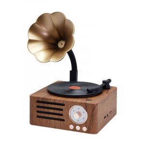 Enceinte Bluetooth rétro, 3 en 1, auxiliaire et radio, gramophone vintage, tourne-disque, platine avec pavillon en cuivre, haut-parleur stéréo pour