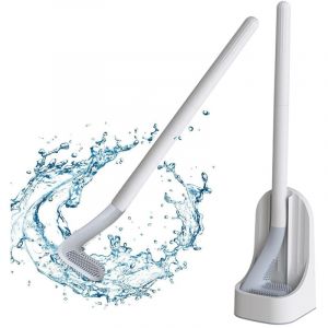 Brosse WC Silicone, Brosse de Toilette, Brosse Toilette et Supports, Brosse WC Salle de Bain et WC &agrave; Manche Long Plastique, Montage Mural ou au Sol,