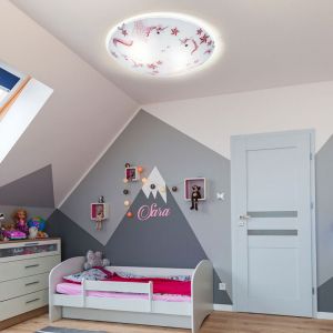 Plafonnier LED pour enfants plafonnier filles chambre d'enfants rond, verre licorne &eacute;toiles blanc rose, 16W 960lm blanc chaud, D 30 cm