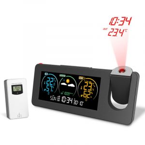 R&eacute;veil Projecteur pour Chambre avec Station M&eacute;t&eacute;o - Thermom&egrave;tre Int&eacute;rieur/Ext&eacute;rieur Sans Fil, Hygrom&egrave;tre - Horloge Atomique, Projection M&eacute;t&eacute;o