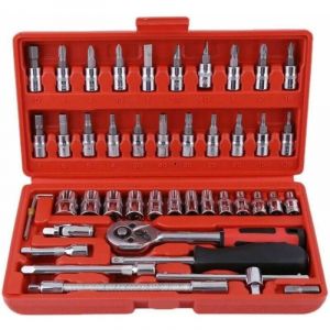 Jeu de Cl&eacute;s &agrave; Douilles, 46pcs 1/4" Cl&eacute; &agrave; Cliquet Avec Bo&icirc;te &agrave; Outils,4-14mm Cl&eacute; &agrave; Douilles, Embouts de Tournevis,Barres D'extension pour la Mais