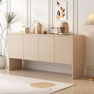 Buffet 150 cm, avec 4 portes, 2 étagères réglables, dispositif de protection contre le basculement, style scandinave, étagères réglables - marron