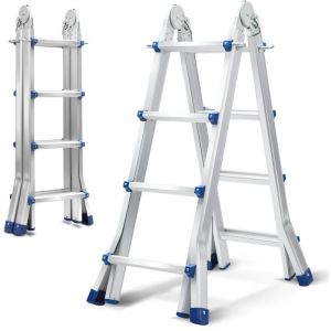 TolleTour Echelle multifonctionnelle Echelle polyvalente Alu échelle télescopique argent jusqu'à 150kg-4x4 402cm