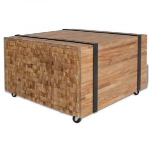 Table basse rectangulaire sur roulettes teck massif clair Anazz