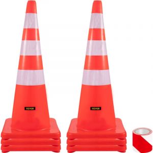 Vevor Cone Signalisation 6 Pieces 75 cm, Plot de Chantier Orange en pvc, Cone de Securite avec Base Lestee et Colliers Reflechissants, pour