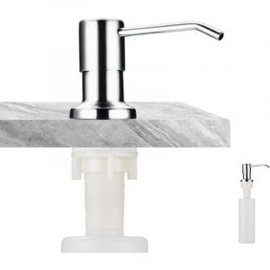 Distributeur de Savon Encastrable, Distributeur Savon Evier Cuisine Acier Inoxydable, Distributeur Savon Integre avec Bouteille 350ML, Recharge du