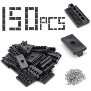 150 Pi&egrave;ces Fixation Lame de Terrasse Composite, 6 mm Type T Attaches Cach&eacute;es pour Terrasse, Noir Clips de Fixation en T pour Terrasse, avec 150 Vis