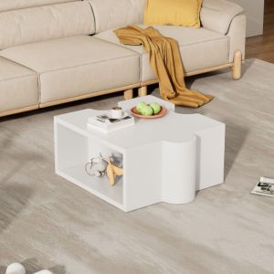 Table basse 65x65x32 cm avec compartiment de rangement, en MDF laqu&eacute;e, blanc