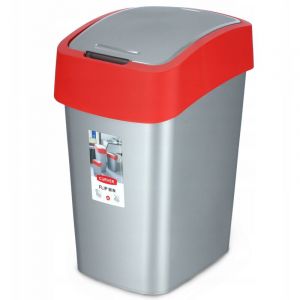 Flip Bin - Poubelle 25L &agrave; couvercle basculant - Pour Cuisine, Bureau, Salle de Bain - 26 x 34 x 47 cm - Gris / Rouge - Curver
