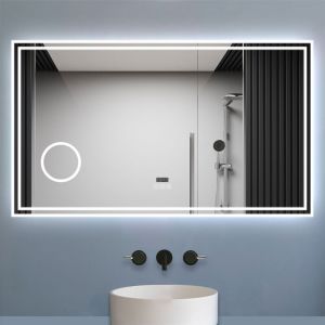 Biubiubath - Miroir de salle de bain led 120x70cm Tricolor anti-bu&eacute;e avec bluetooth simple, horloge et miroir grossissant 3x